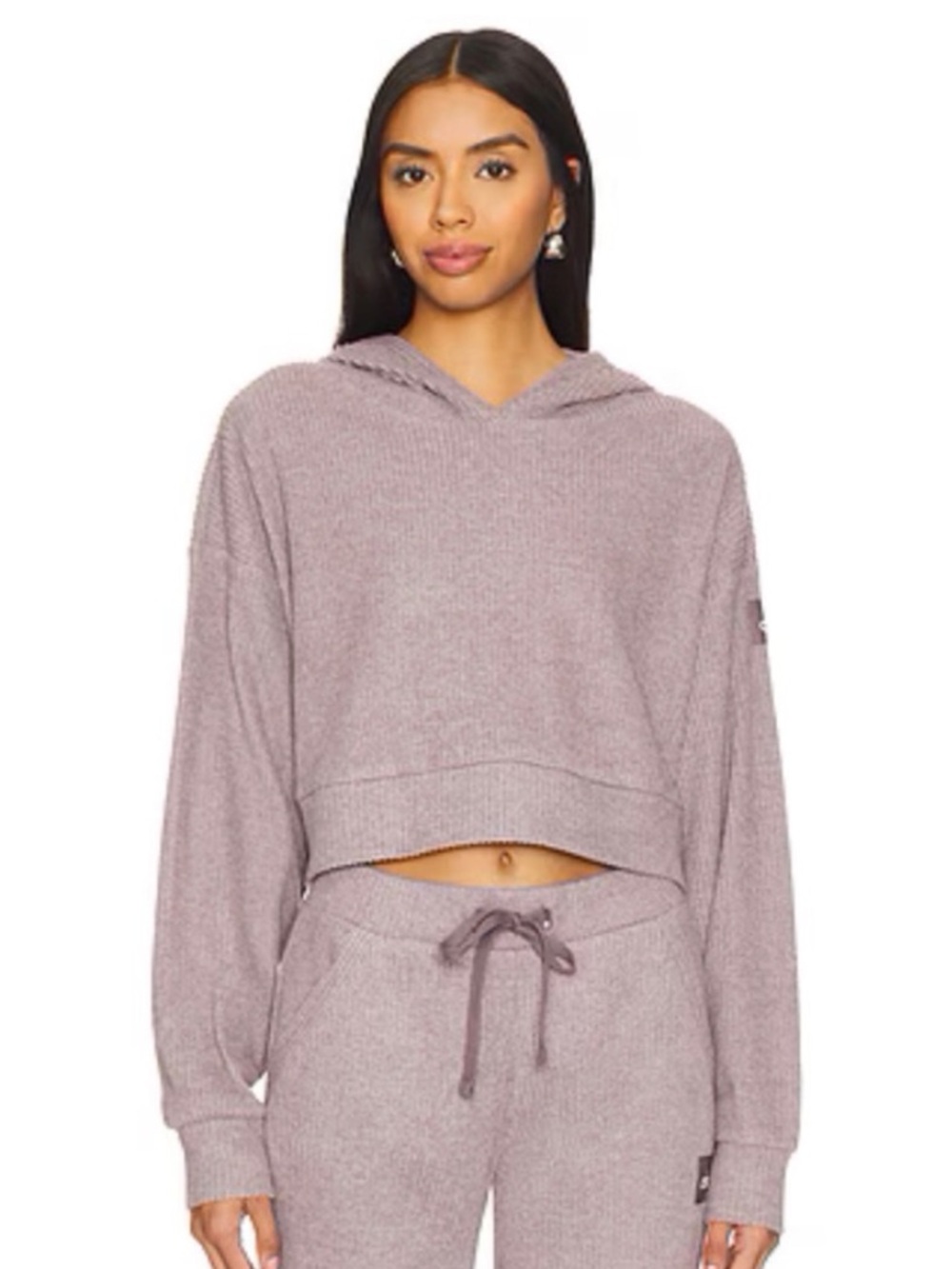 ALO Yoga Muse Cropped Hoodie in Raisinette Heather - Size Small